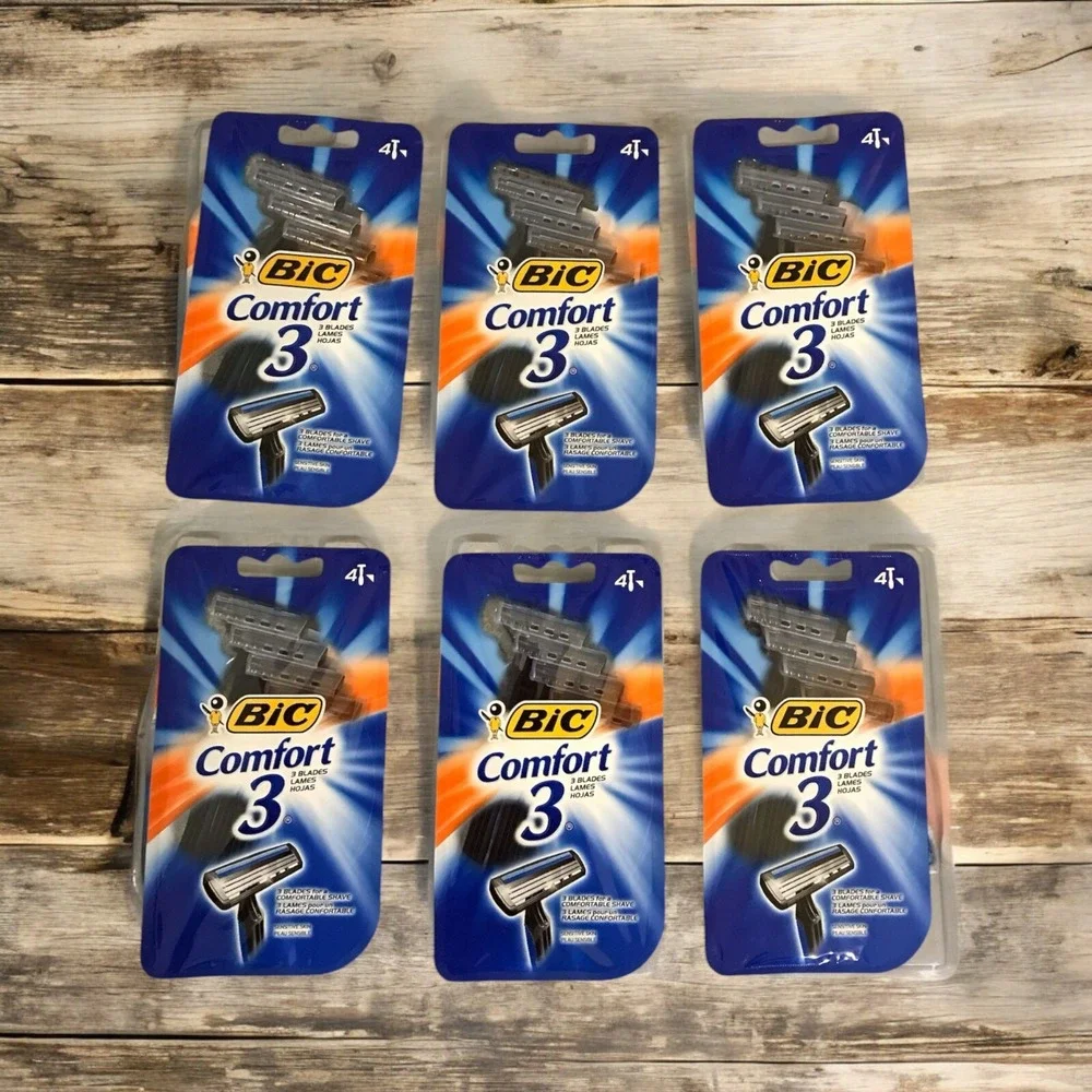 BIC Comfort 3 Razors Triple‎ Blade Razors for Men 4 Razors / Lot Of 6 Packages
